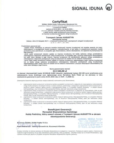 certyfikat ubezpieczenia iduna